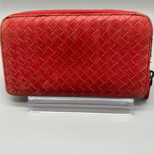 Bottega Veneta Intrecciato Zip Wallet Red